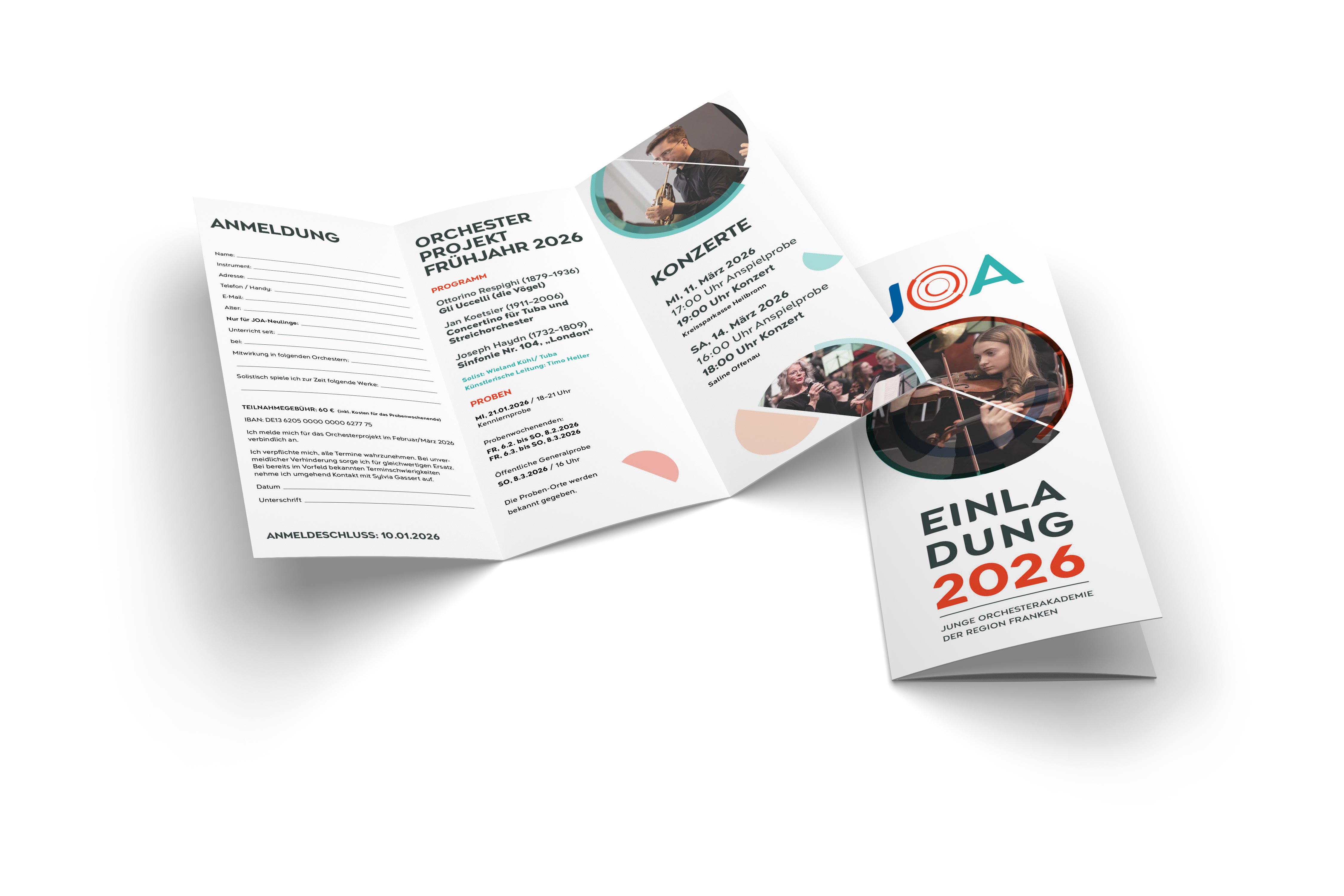 JOA Flyer weiß 2026 JOA, Orchester, Flyer, Programm, Einladung, Heilbronn, Musik, Design