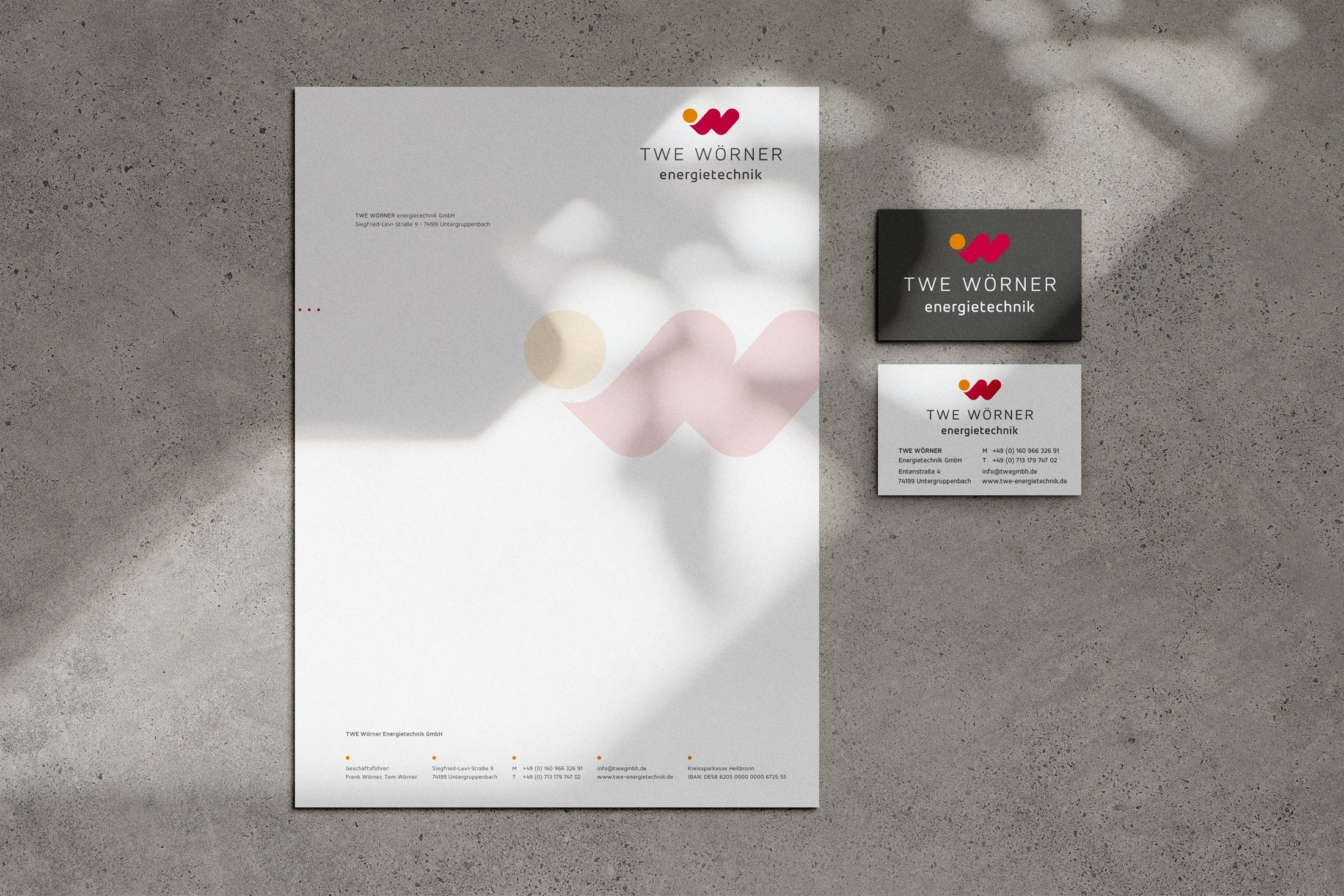 Corporate Design TWE Wörner Energietechnik, Lookandfeel, Untergruppenbach, Corporate Design, Briefpapier, Logo, Visitenkarte